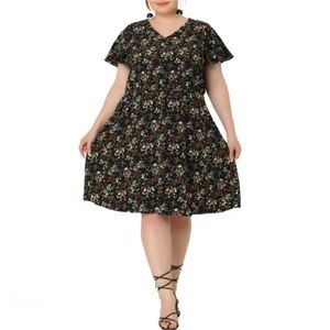 Agnes Orinda Plus Size Dress Flare Short Sleeve Floral Peplum Summer Midi Dress